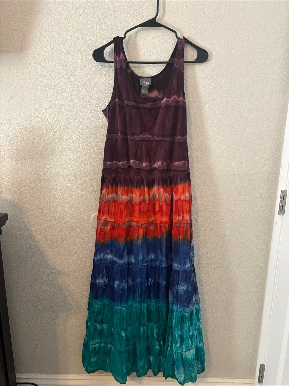 Dots Sleeveless Tie-Dye Maxi Dress in Plum, Red, Blue & Teal